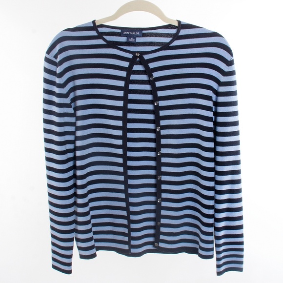 Ann Taylor Sweaters - Ann Taylor Blue Striped Cardigan Sweater - Size M